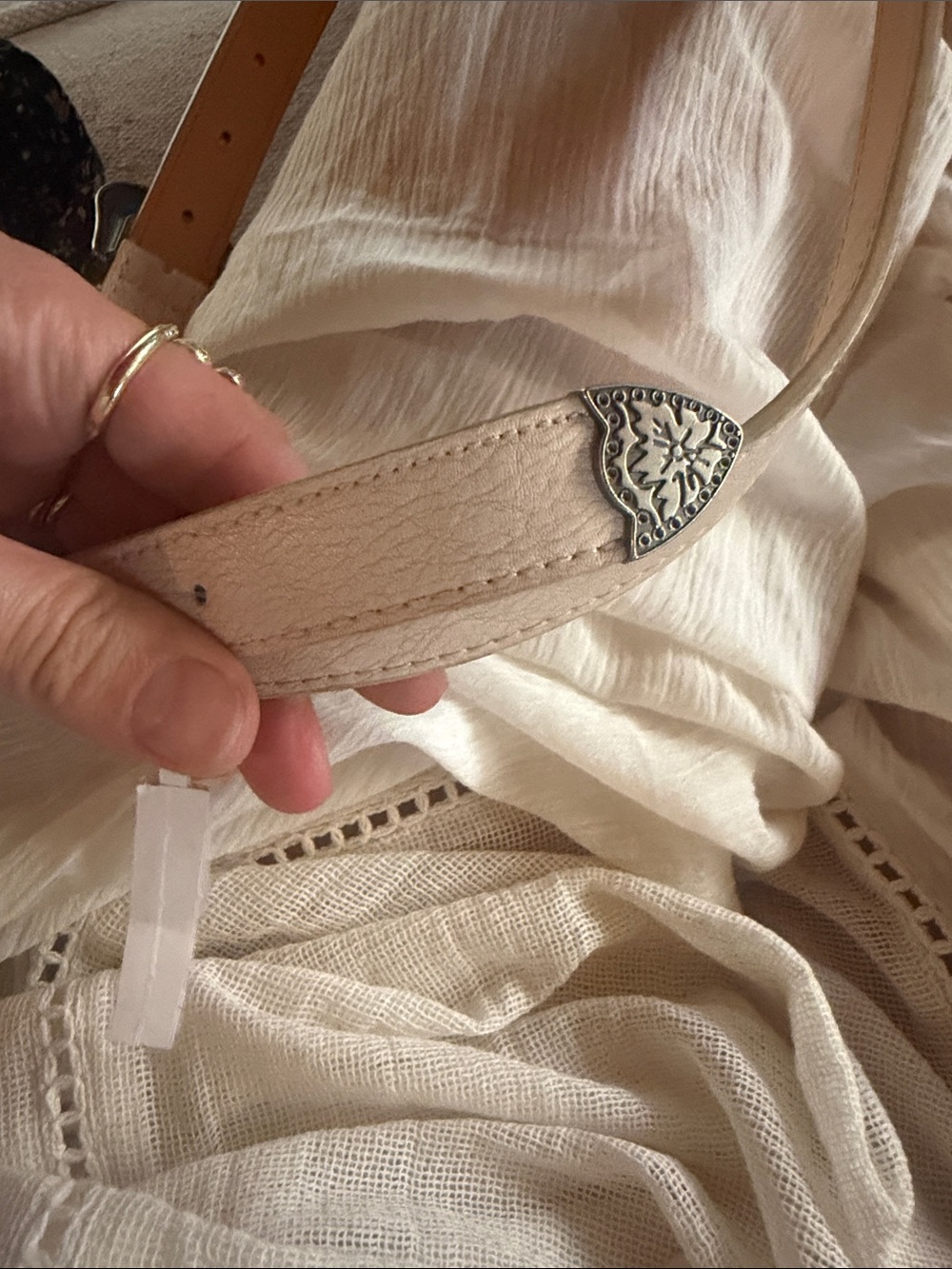 Free People Cream Leather Belt with Engraved Silver Buckle western - Picture 4 of 7